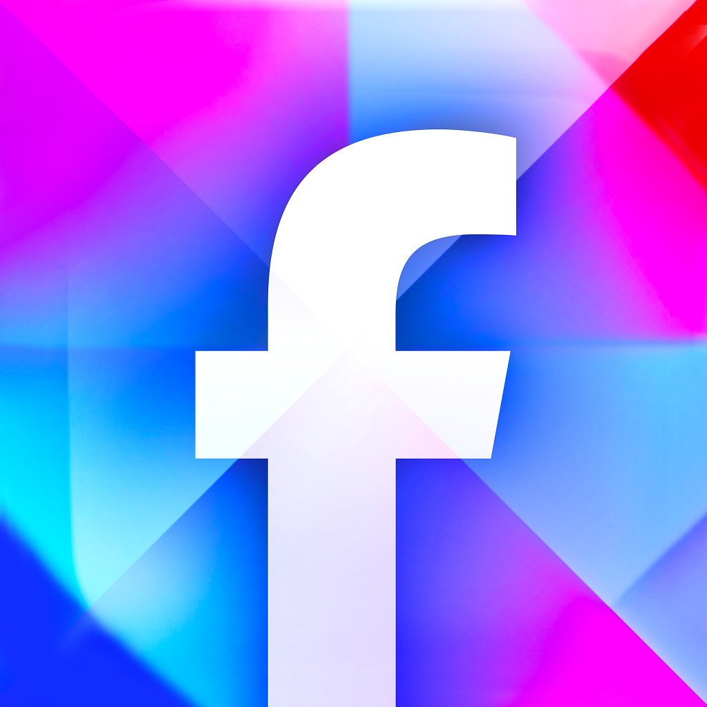 The Facebook app icon: a white f on a glossy pink, blue and purple gradient