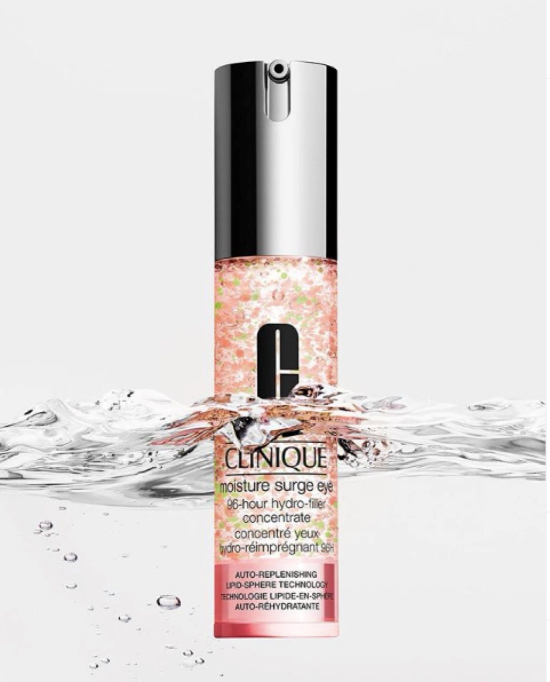 Clinique Moisture Surge bottle half-submerged in water