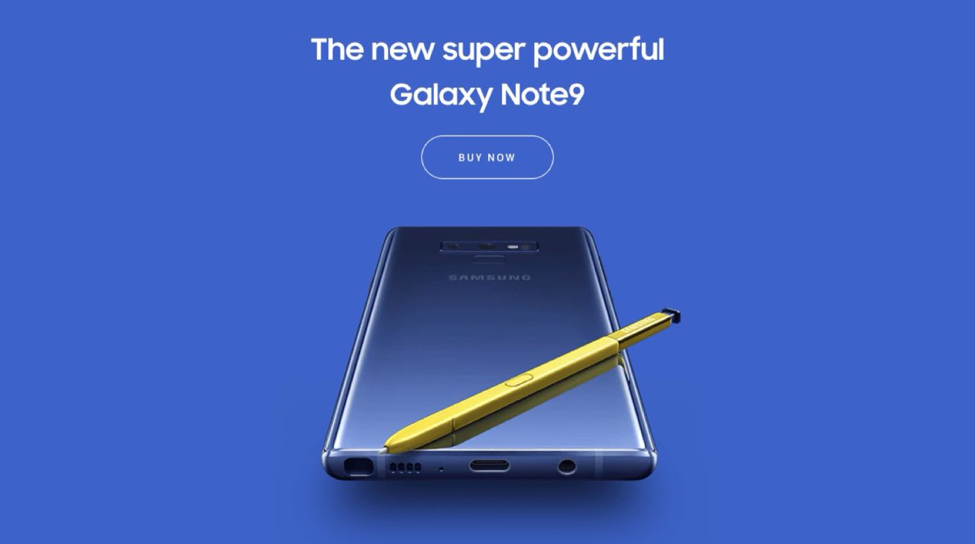 Samsung Galaxy Note9 banner with the phone and S Pen