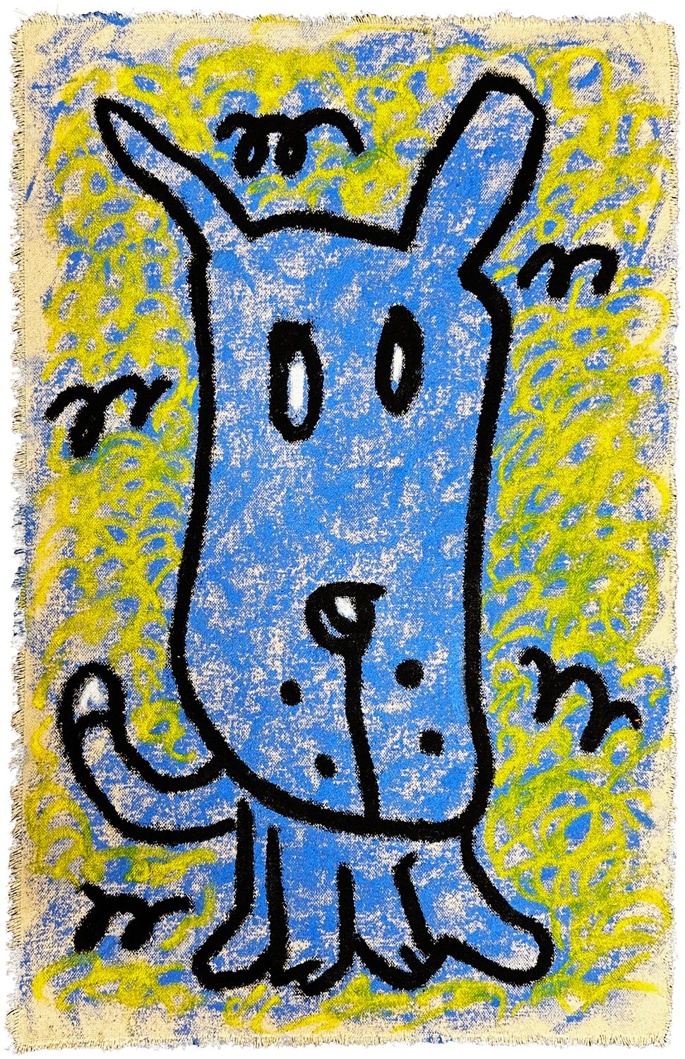 Blue dog oil painting titled Gonzo, 2026.
