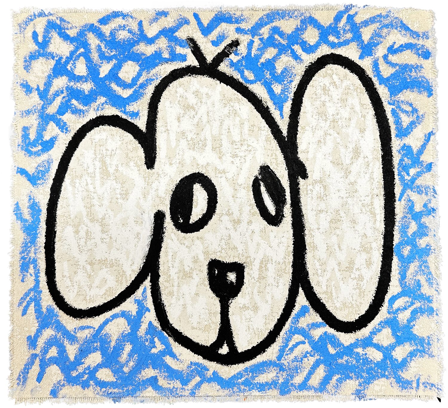 Olaf, 2026, oil painting of a stylized dog face.
