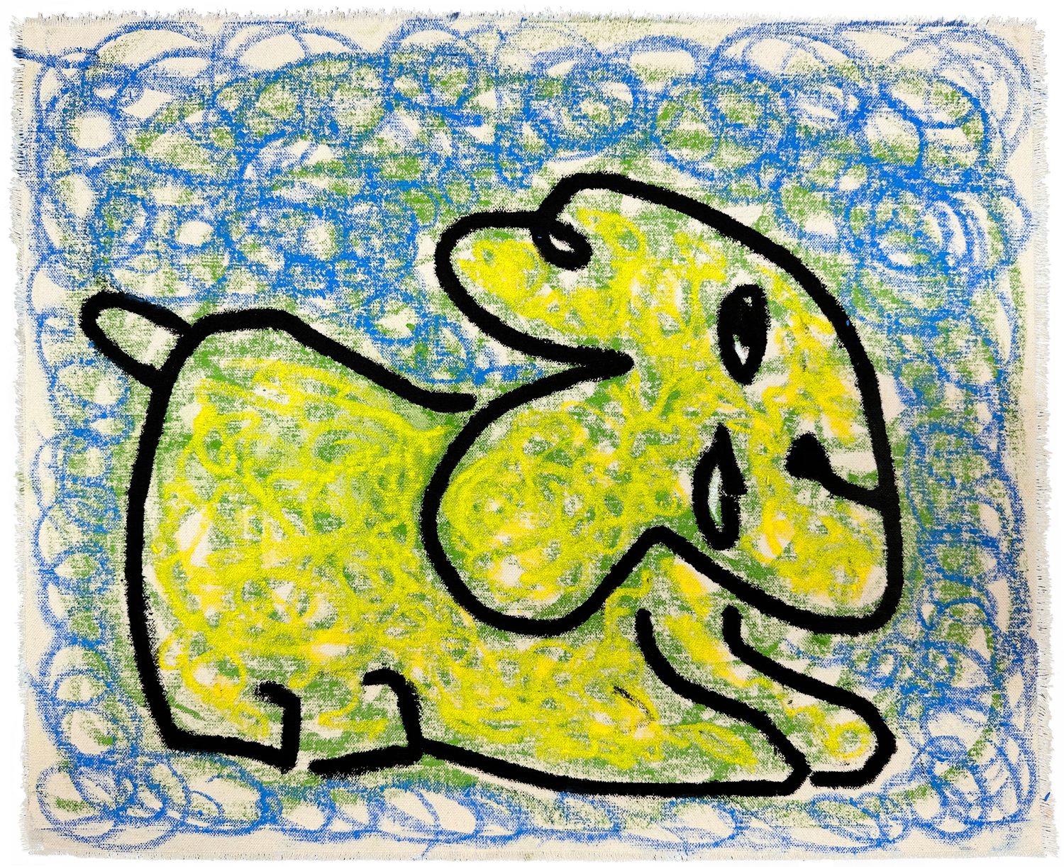 Oil painting of a yellow dog titled Sunny (2026).