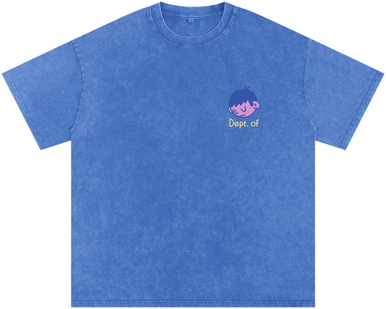 Ice Cream Kid Tee in blue with cartoon chest graphic.